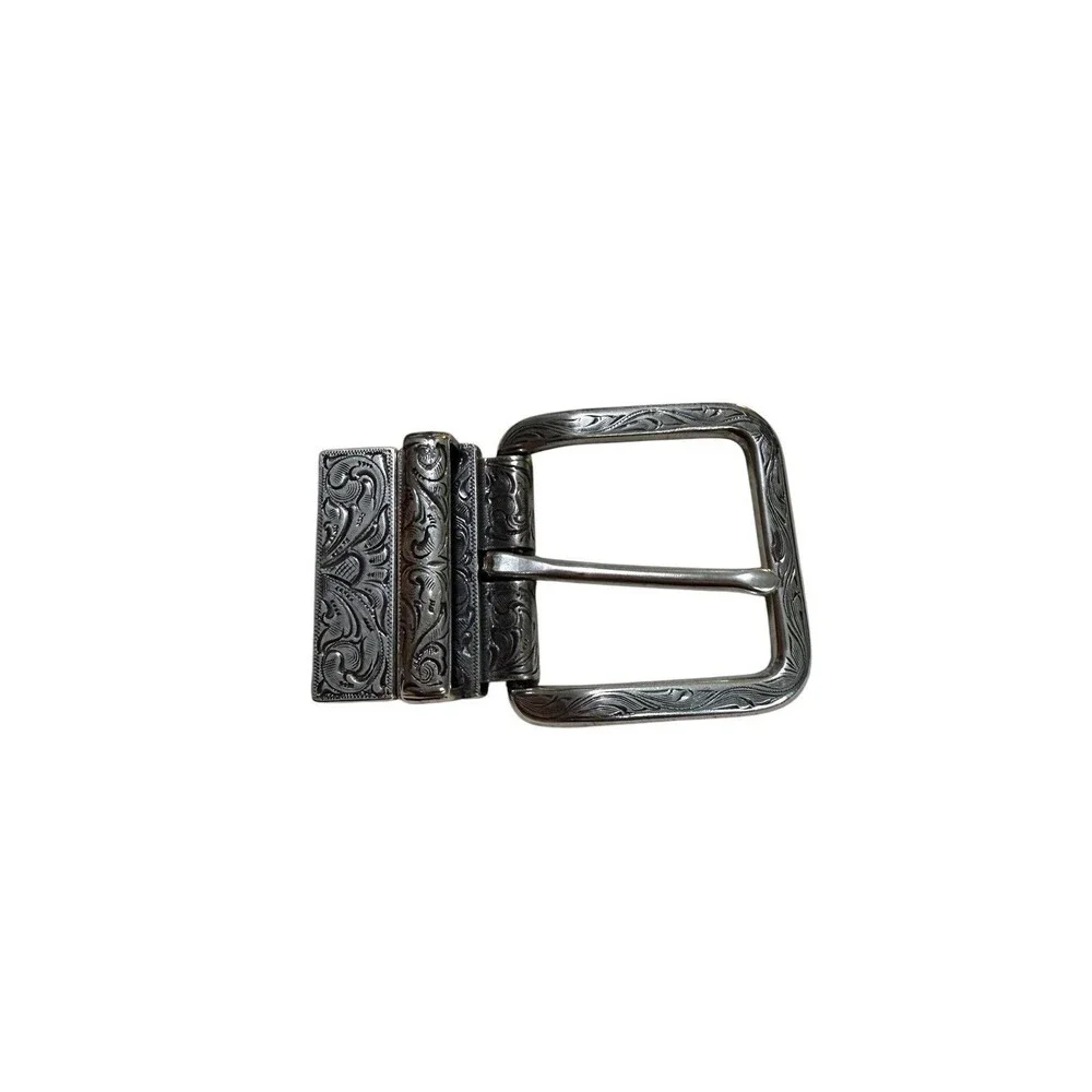 Reversible Western Belt Brown Black Engraved Swivel Buckle Size 40